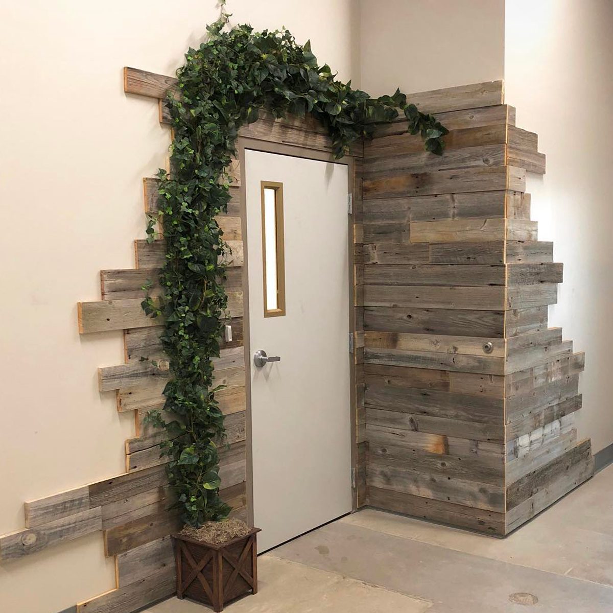 Reclaimed Wood Classroom Entrance courtesy sweetbasilavenue