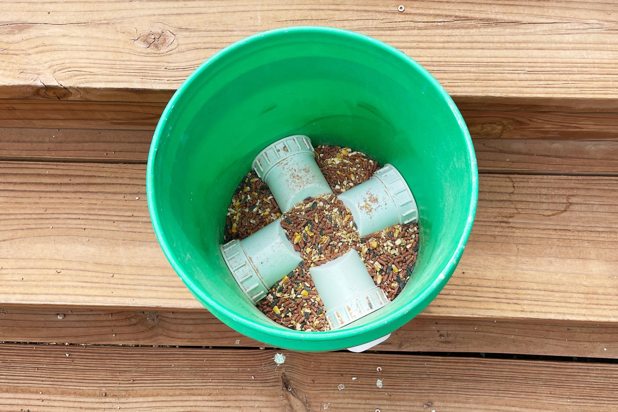 feed inside the feeder bucket