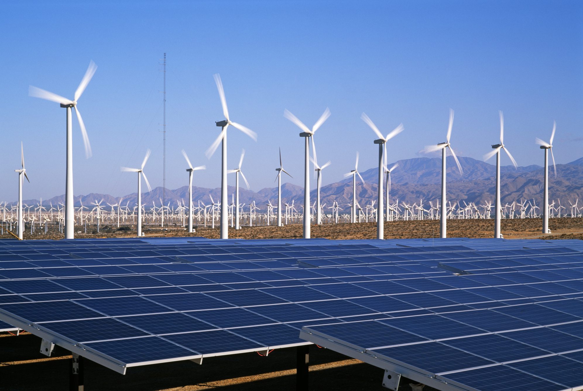 Wind turbines and solar panels