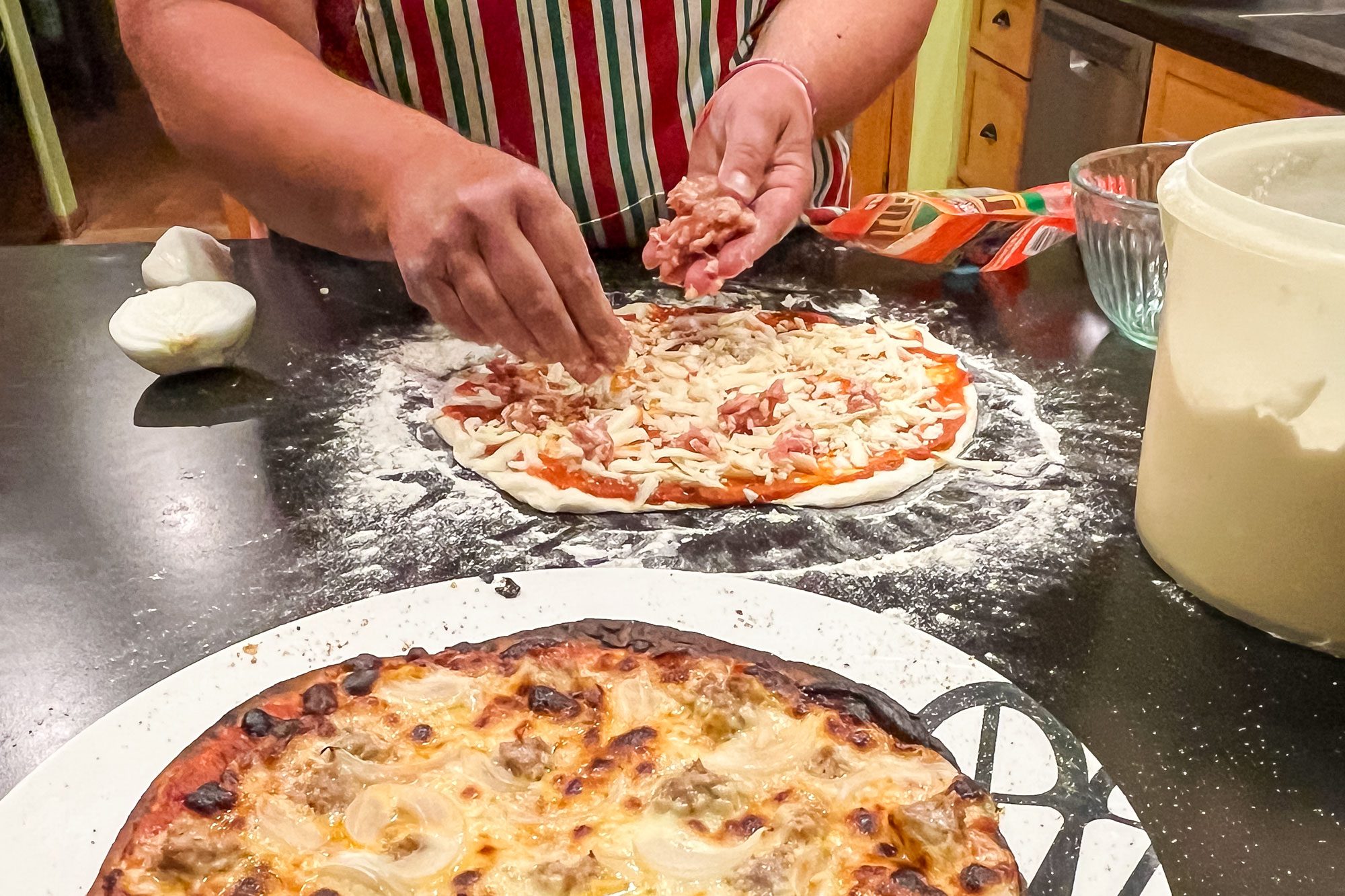 Making Pizza on Marble surface