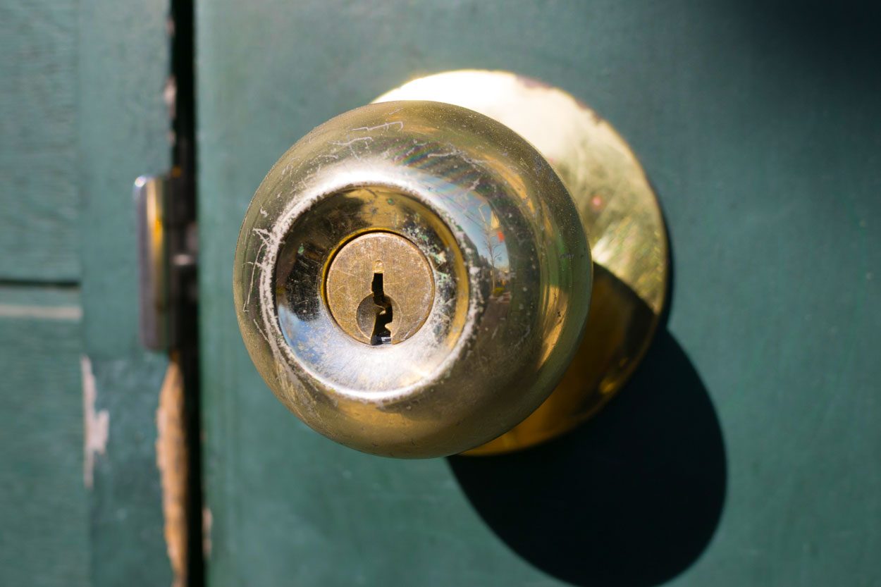 A Front Doorknob is pictured with a visible keyhole