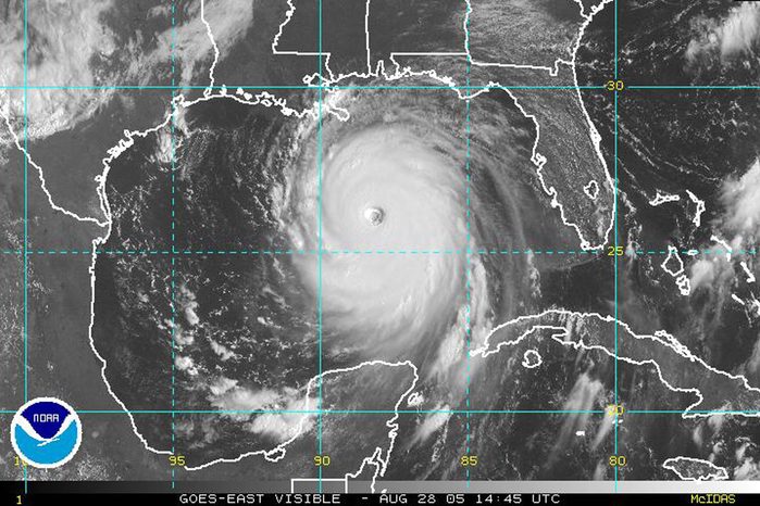 Hurricane Katrina is seen in the Gulf of Mexico in this satellite image from NOAA