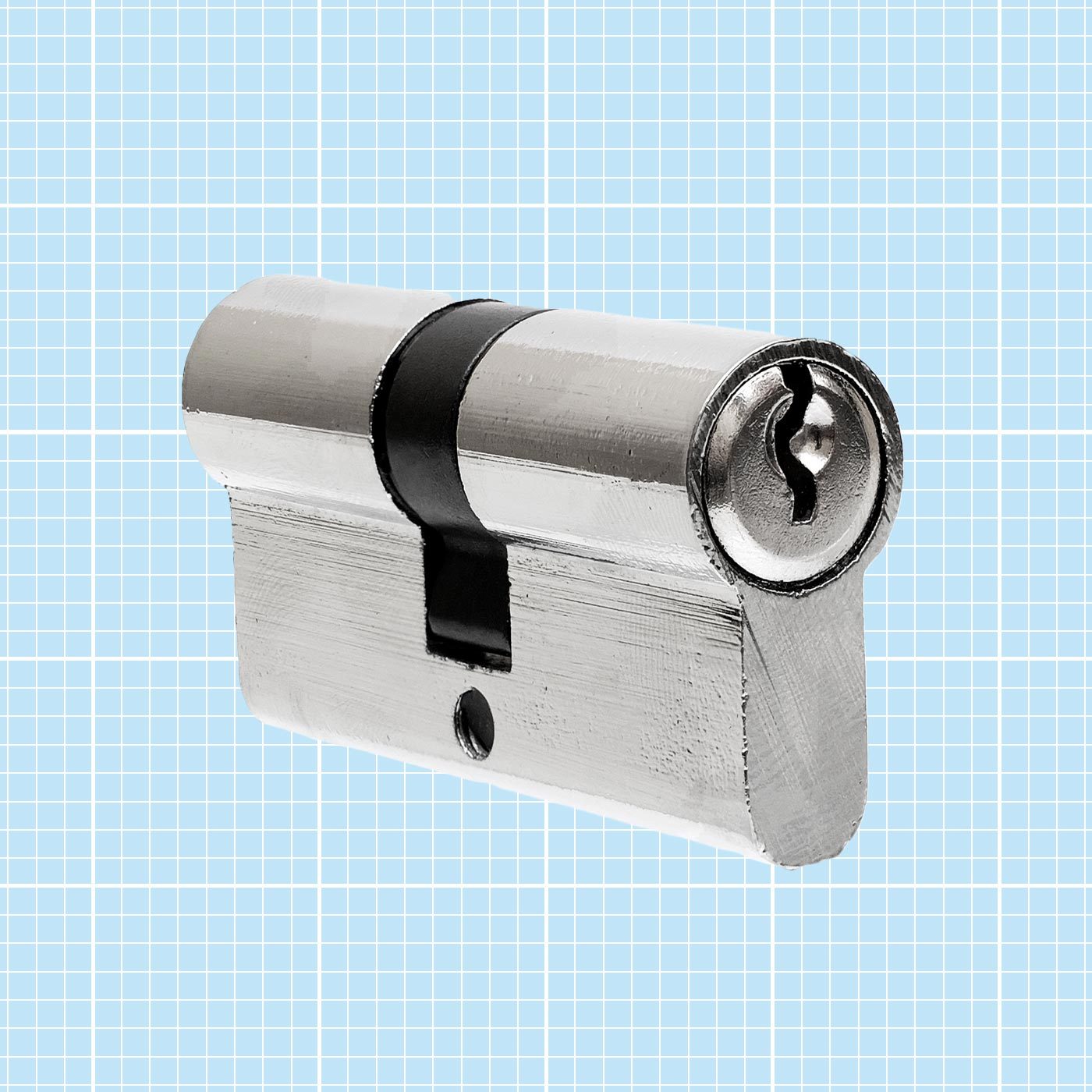 euro cylinder lock on a blue grid background