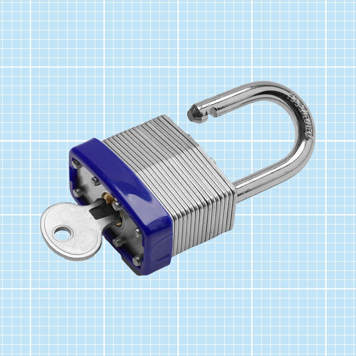 padlock on a blue grid