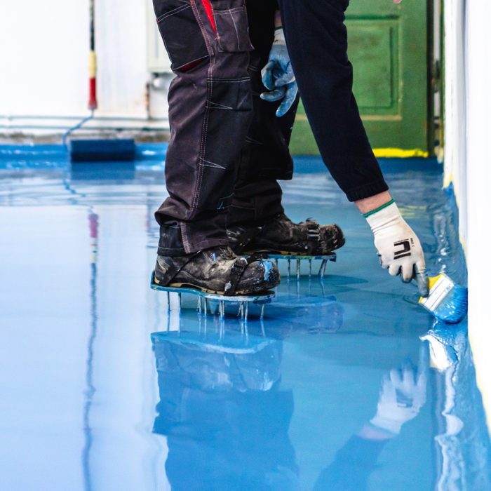 Self Leveling Blue Epoxy Floor In The Gym