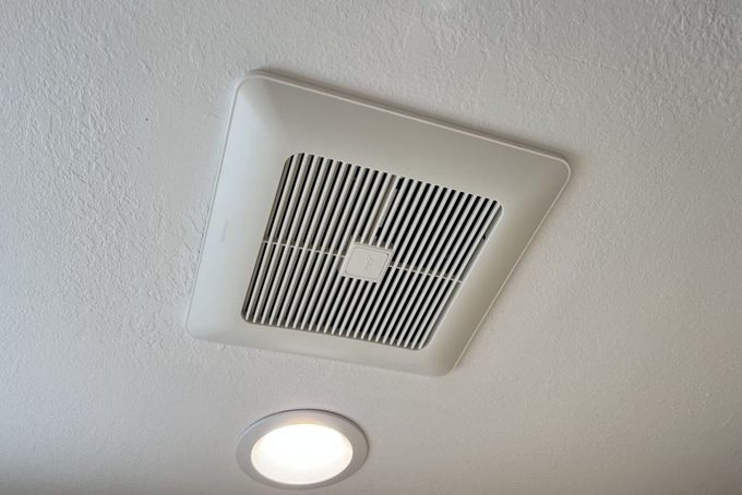 Vent fan installed in the ceiling of a domestic bathroom, Lafayette, California, January 20, 2022.