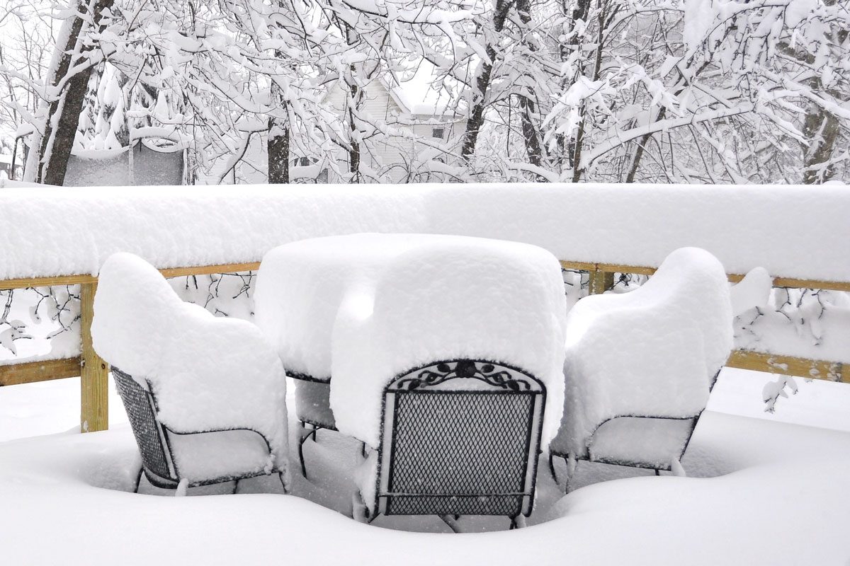 Home patio after a heavy downfall of snow Blizzard of 2010 in the East Coast