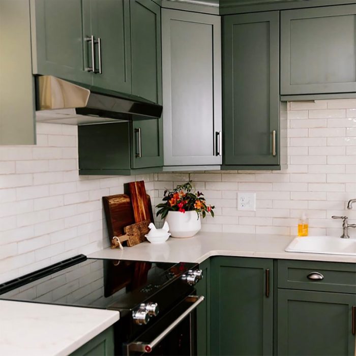 Garden Green Paint Colour on Kitchen Cabinets