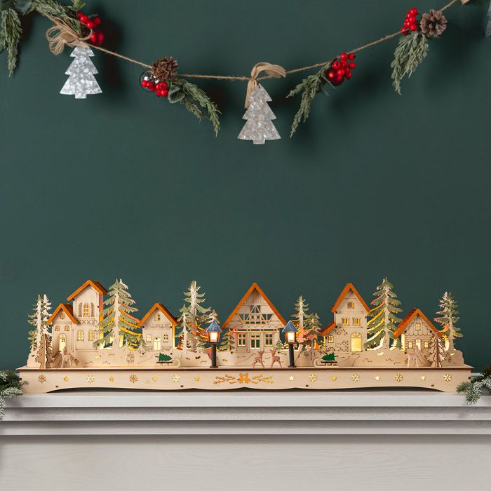 Wooden Christmas Mantel Village