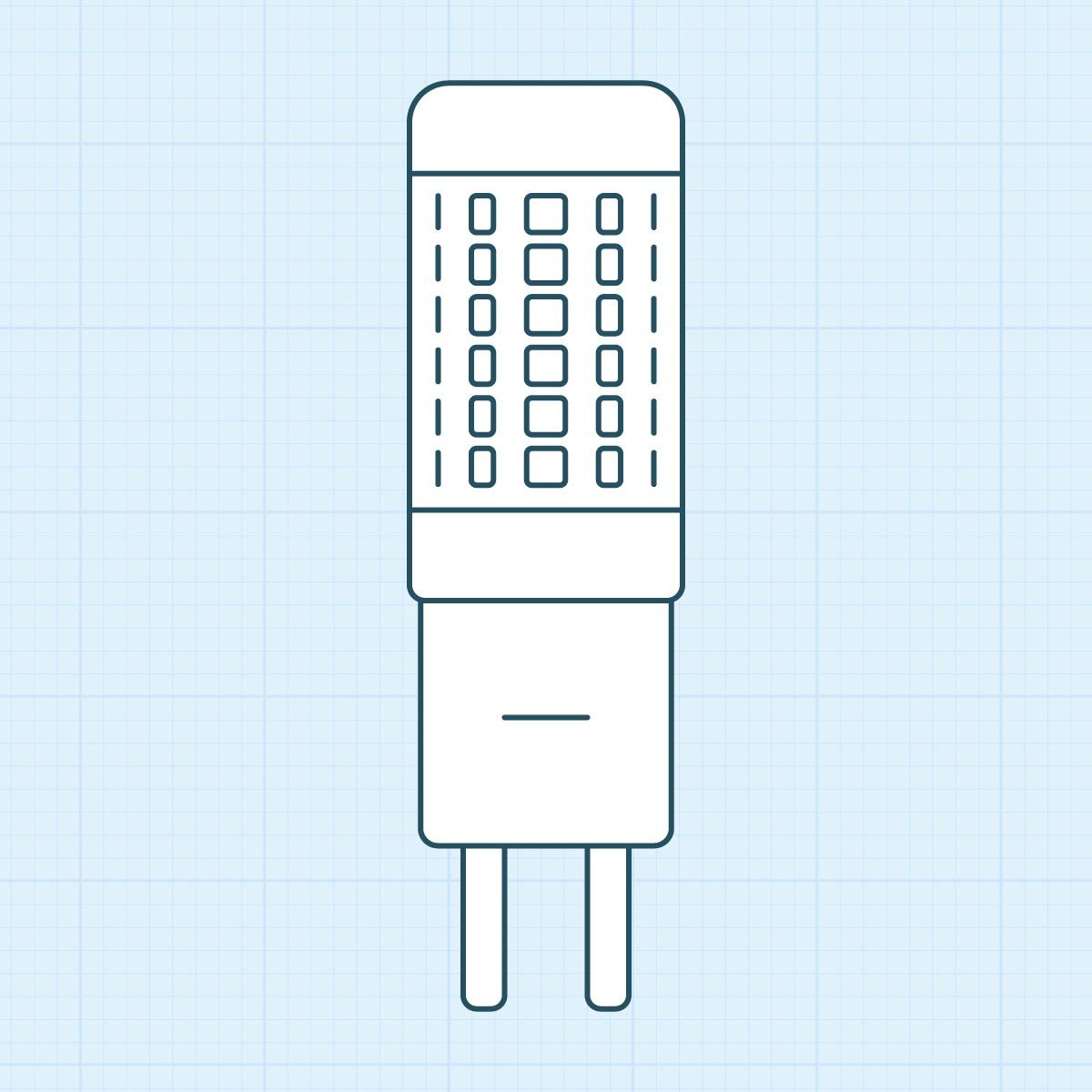 Bi Pin bulb base with a multi led bulb blue illustration on grid background