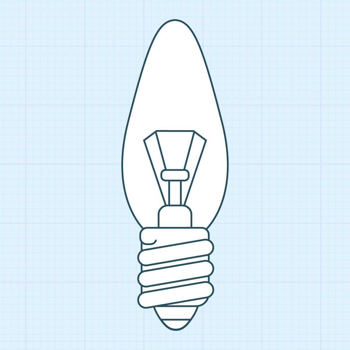 Candelabra screw with a lamp light bulb blue illustration on grid background