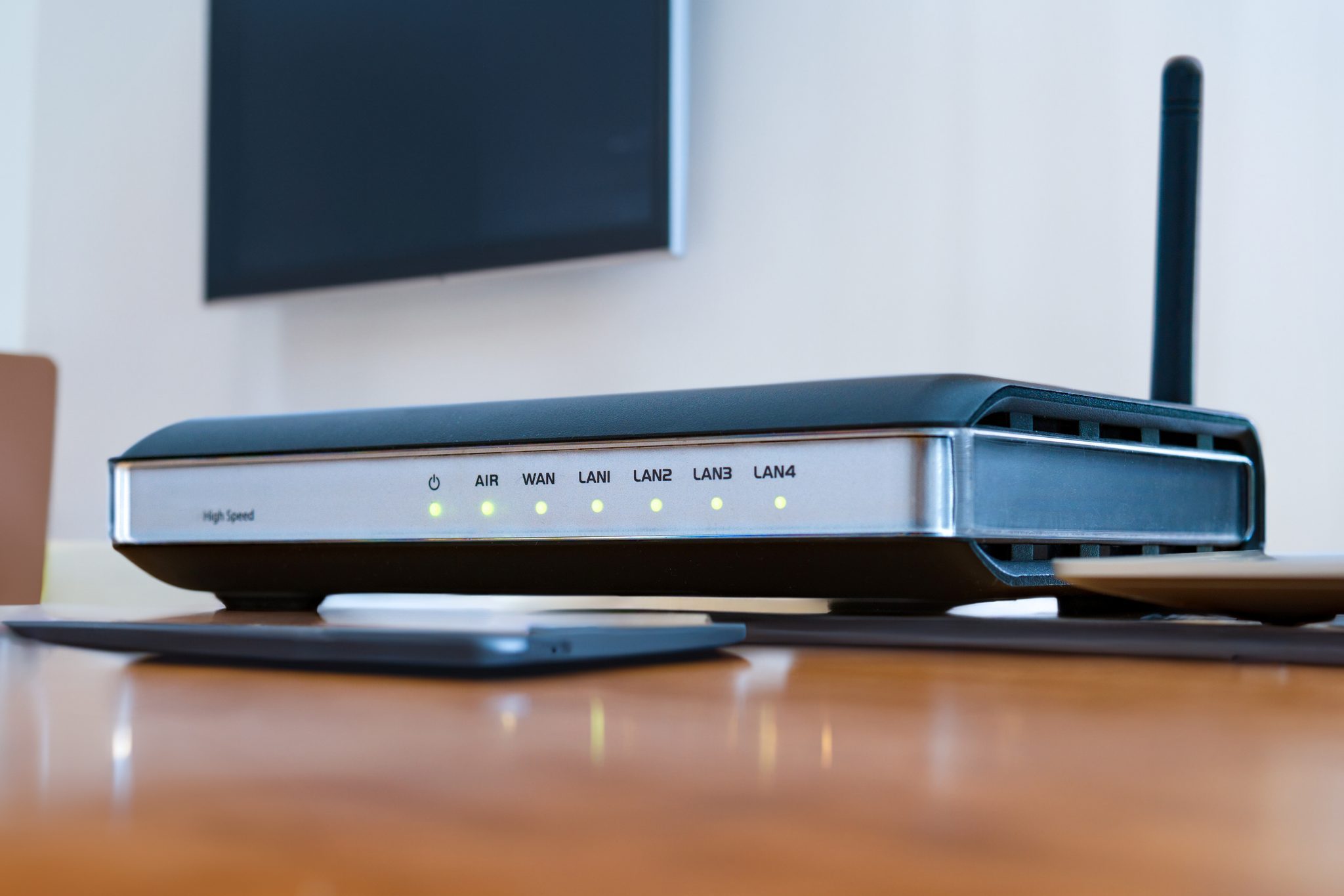 Home internet router on desk from home office