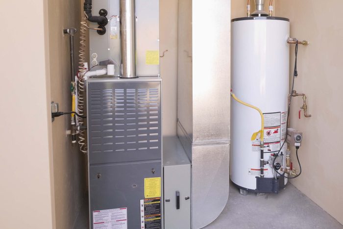 Hot water heater and furnace in basement