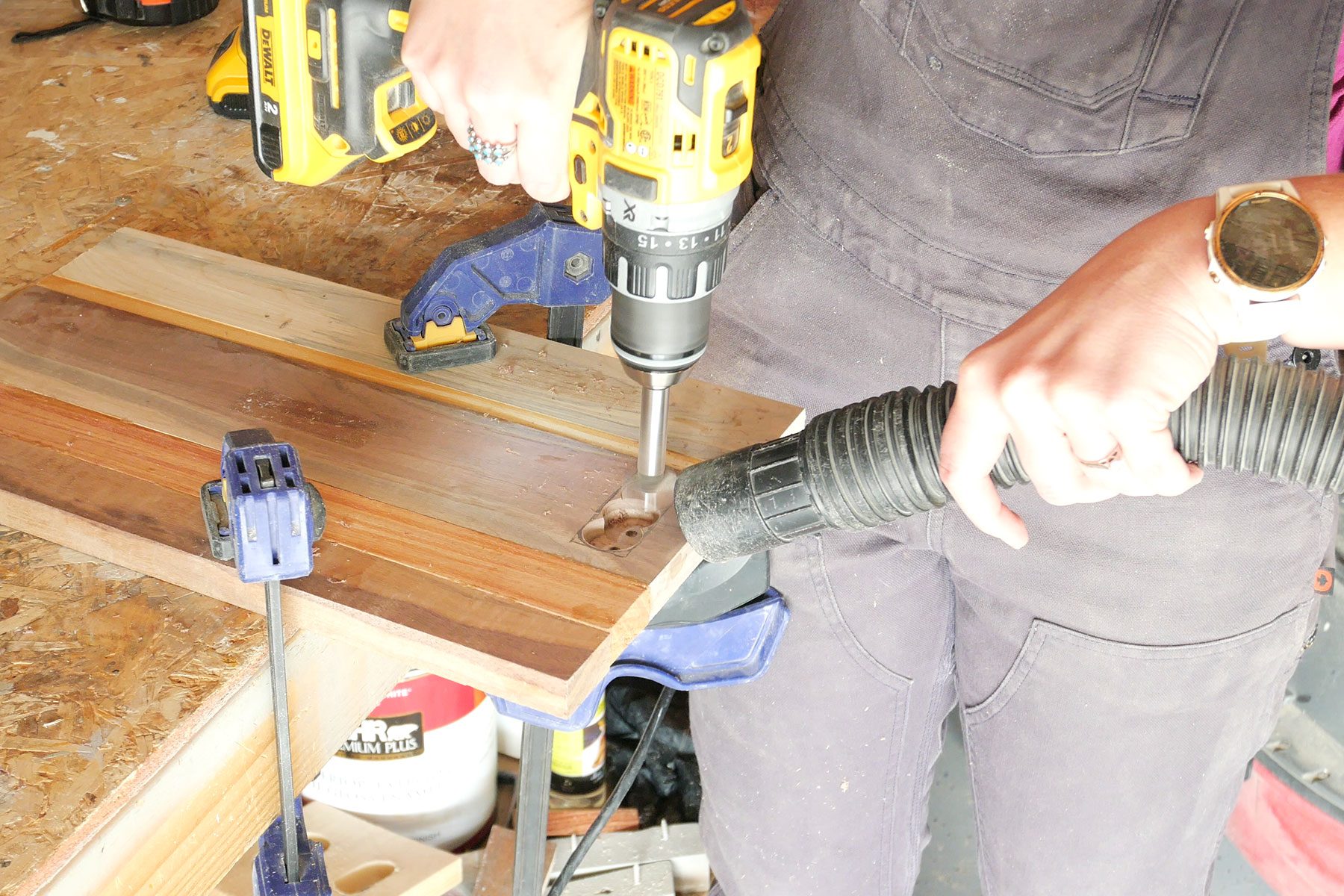 Drilling holes in wooden board