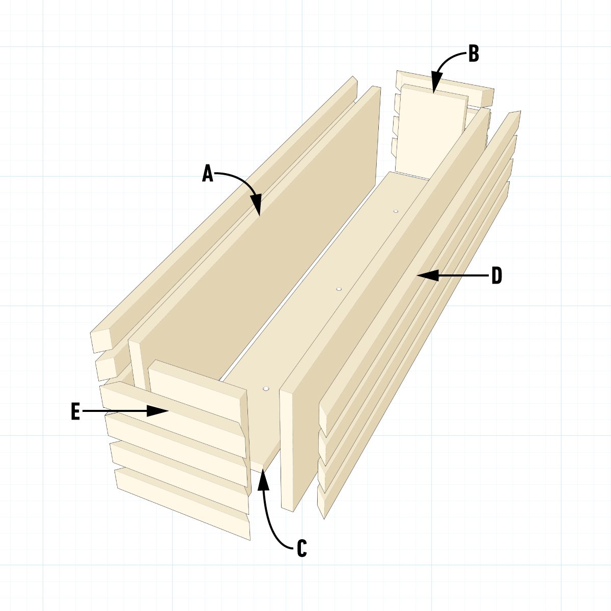 How To Build Deck Railing Planters Project Overview diagram on grid background