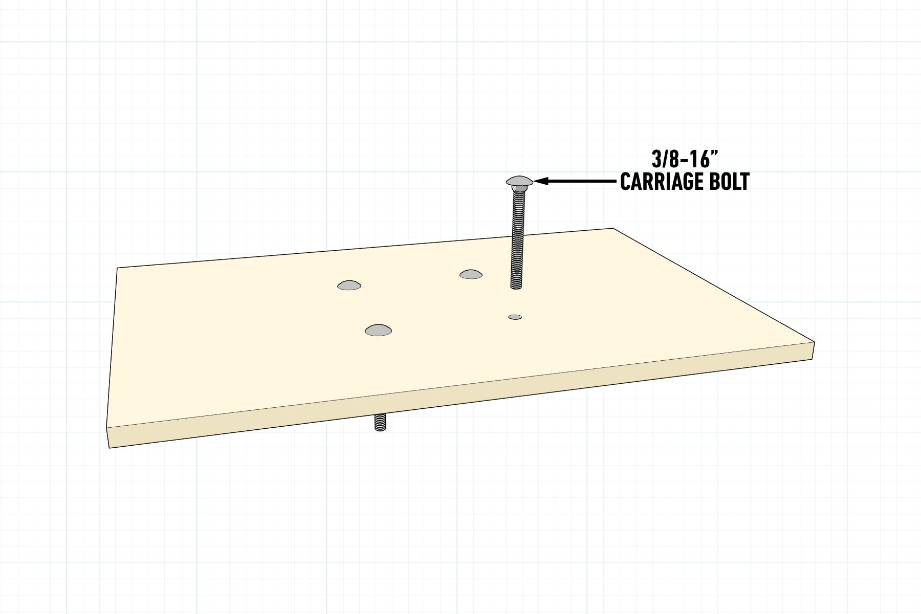 How To Build A Drum Sander Table on light grid background - Insert carriage bolts