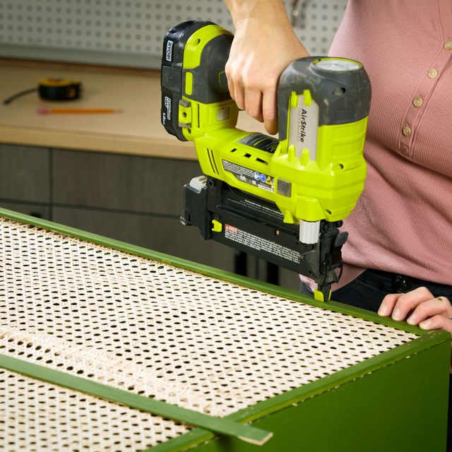 Glue the rattan to the back and pin trim