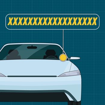 Graphic showing the VIN (Vehicle Identification Number) on a car driver dashboard on a grid background