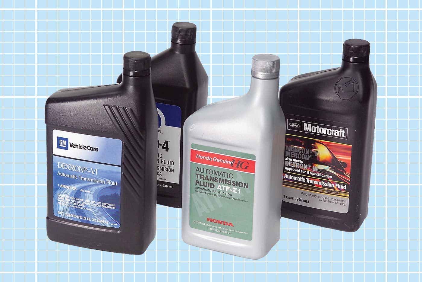 Different Types of Transmission Fluid on Grid Background