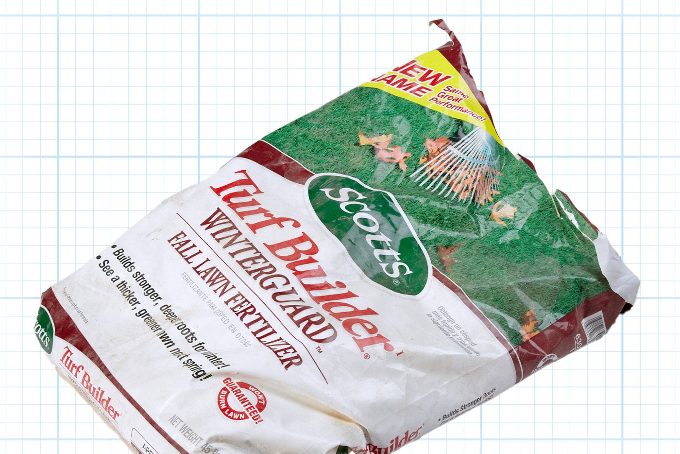 bag of fertilizer for lawn on a grid background