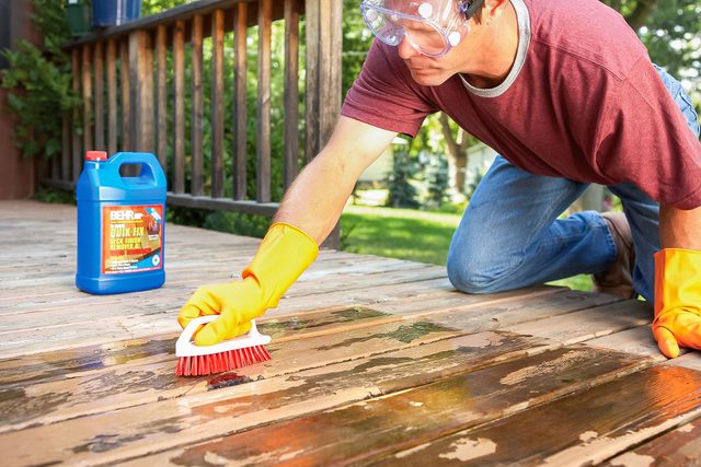 Removing Flaking Deck Stain with Scrub Brush
