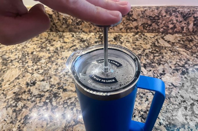 Pressing Plunger on Yeti French Press