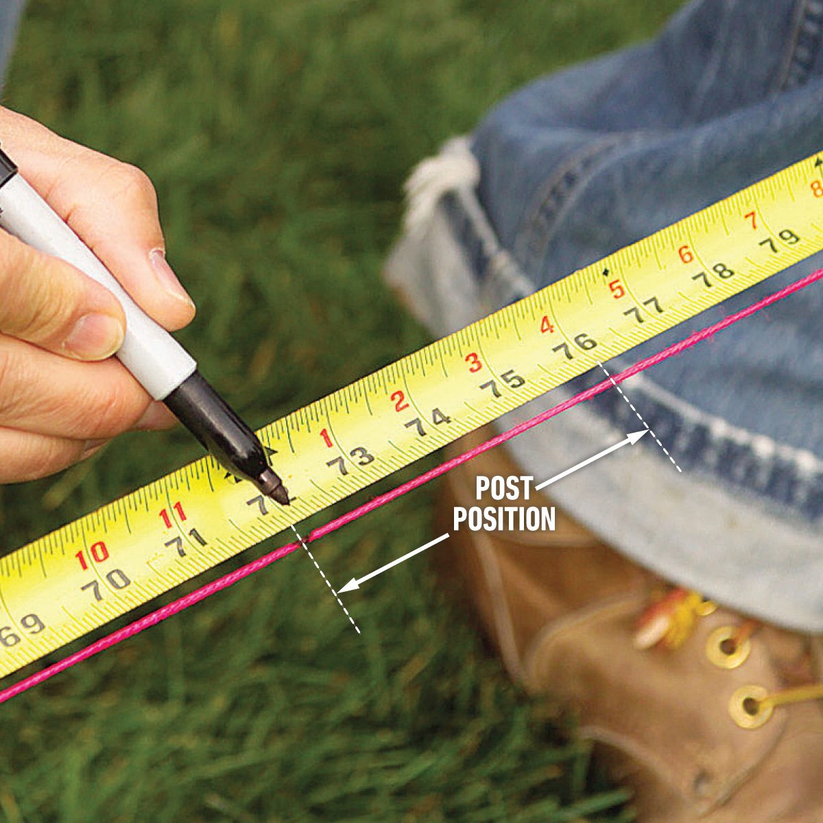 How To Install A Vinyl Fence marking posts on measuring tape