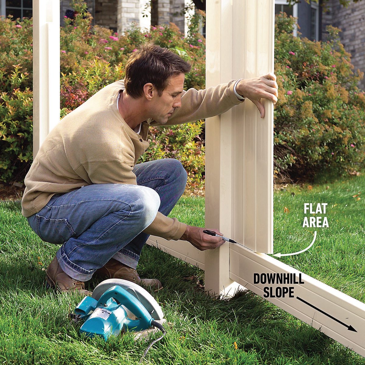 How To Install A Vinyl Fence Installing a vinyl fence on steep downhill slopes