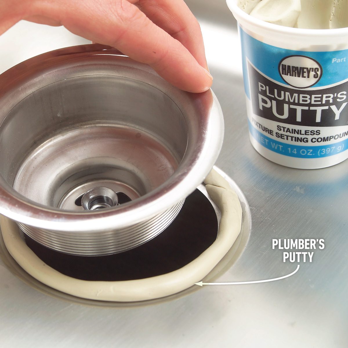 How To Replace A Kitchen Sink Basket And P Trap place plumber's putty around the drain opening