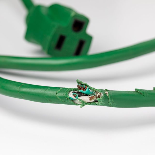 Electrical extension cord wiring damaged