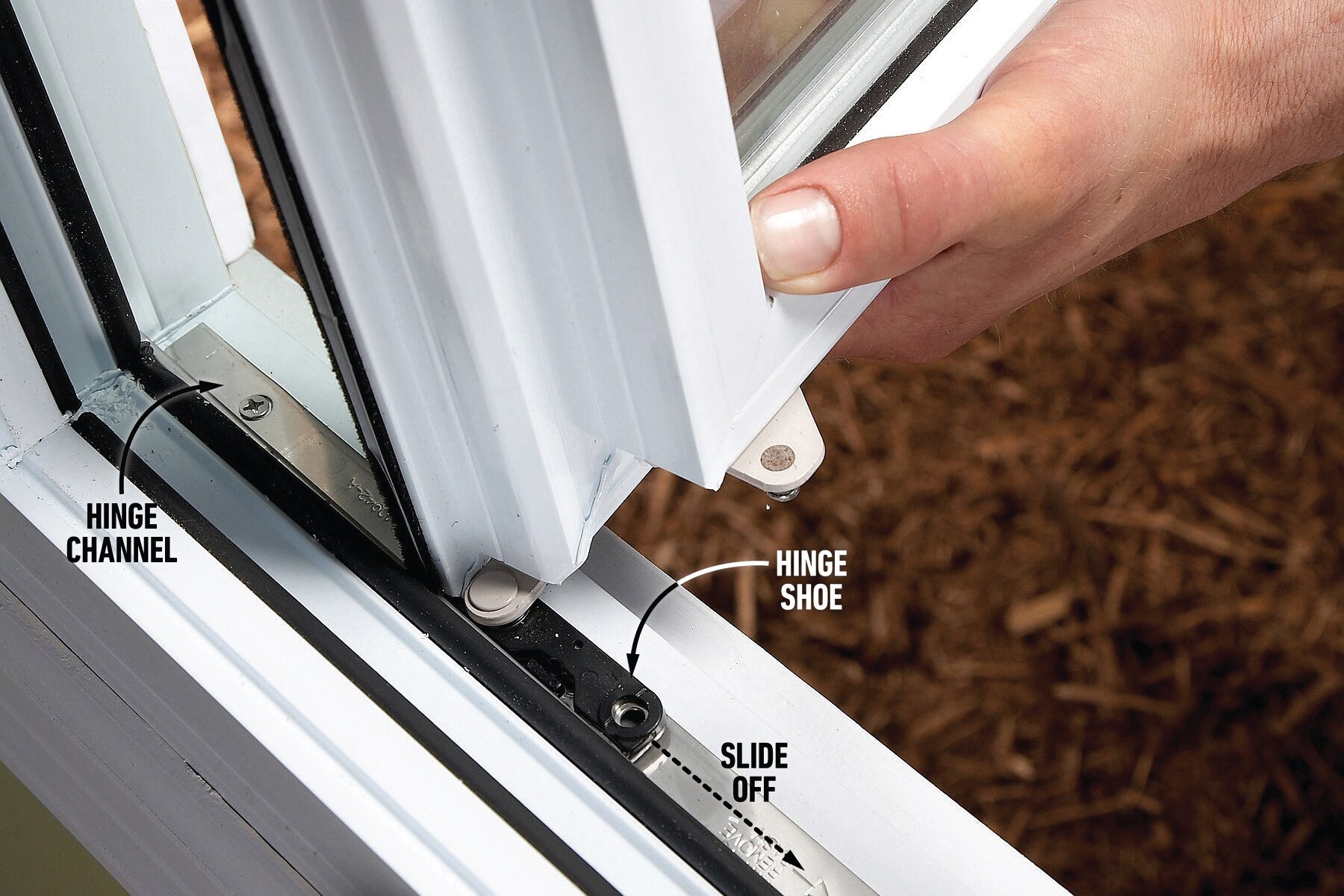 How To Repair Casement Windows Slide the hinge shoe out