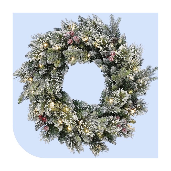 Holiday Living Frost Berry Flocked Pre Lit Artificial Christmas Wreath Ecomm Via Lowes.com