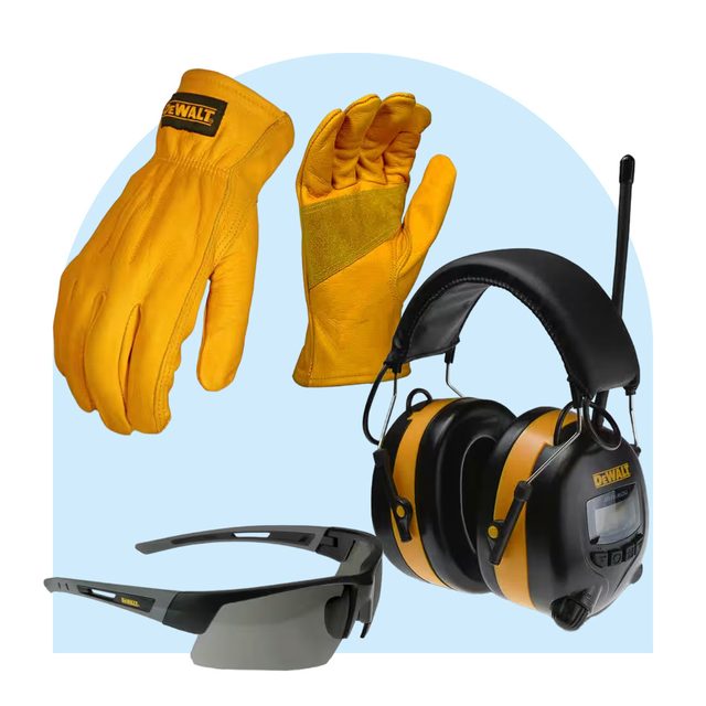 Large Apparel Work Kit With Earmuff, Leather Gloves, And Safety Glass