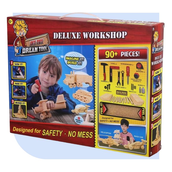 Real Construction Deluxe Workshop 90 Piece Kids Tool Playset For Teaching Carpentry And Engineering