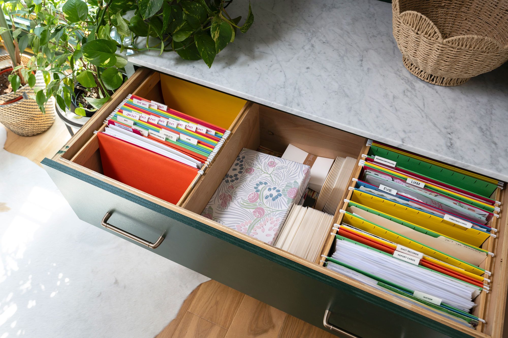 Home Office With Diy Built In Filing Cabinets