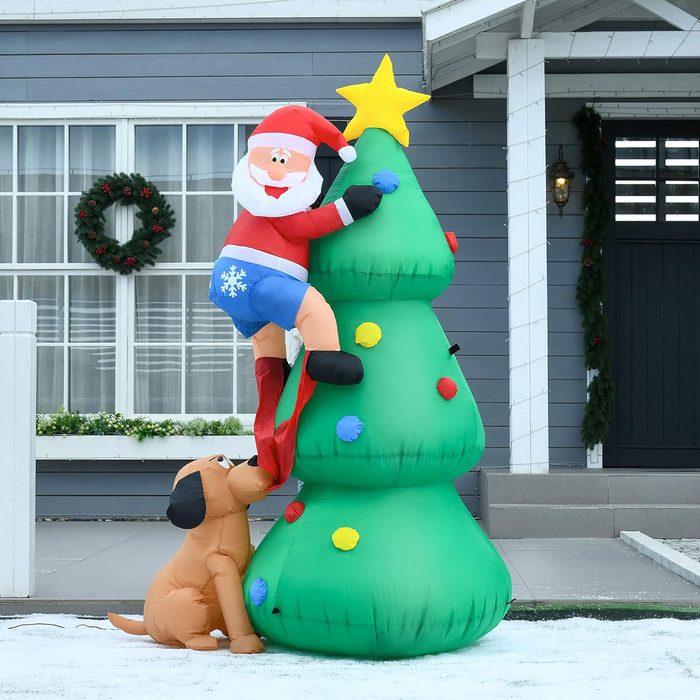 Inflatable Christmas Tree Decorations With Santa Claus Annd Puppy Dog