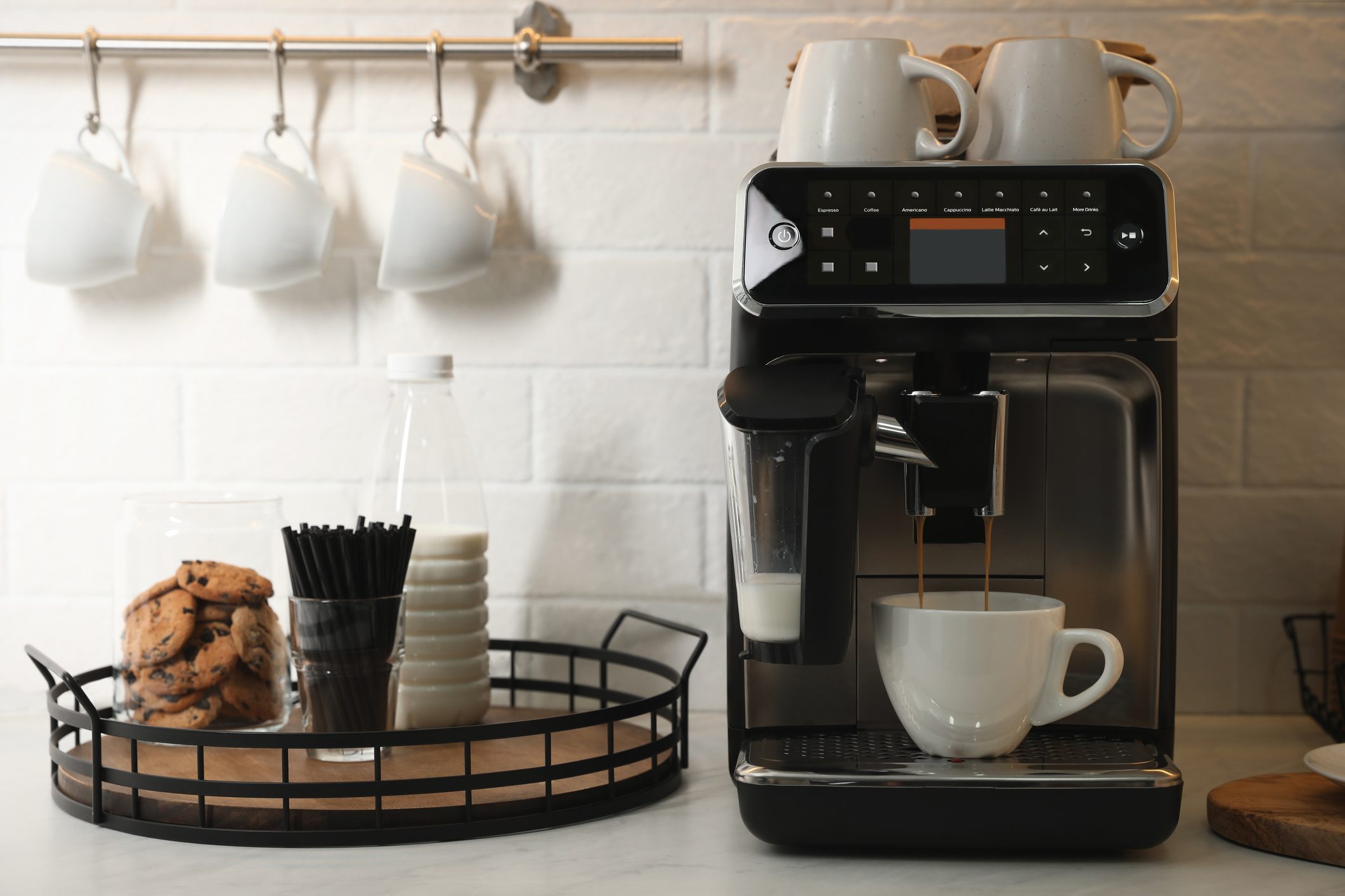 Modern Coffee Machine On Countertop In Office Kitchen