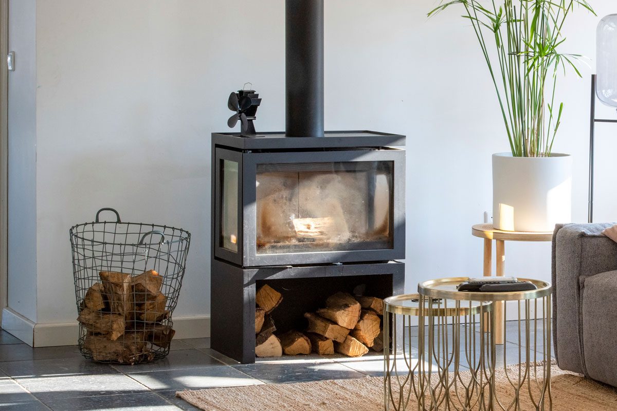 wood stove near window