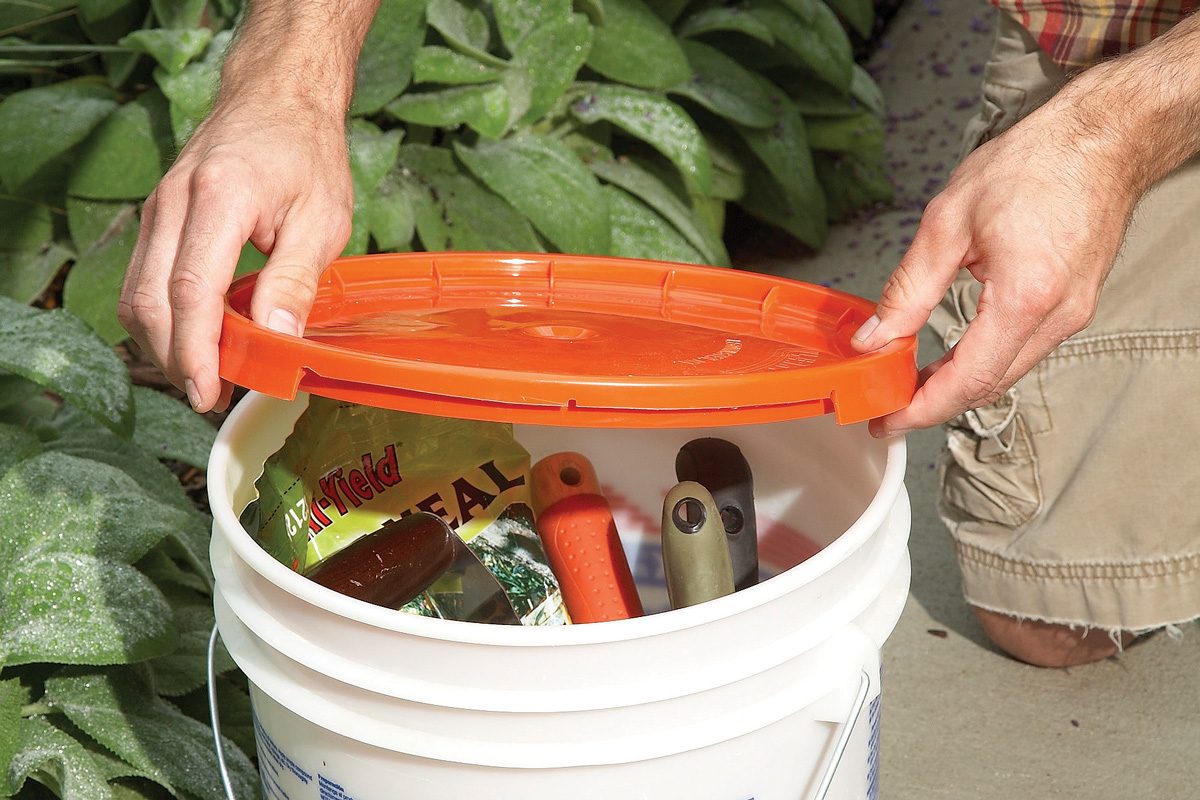 tools stored inside a bucket